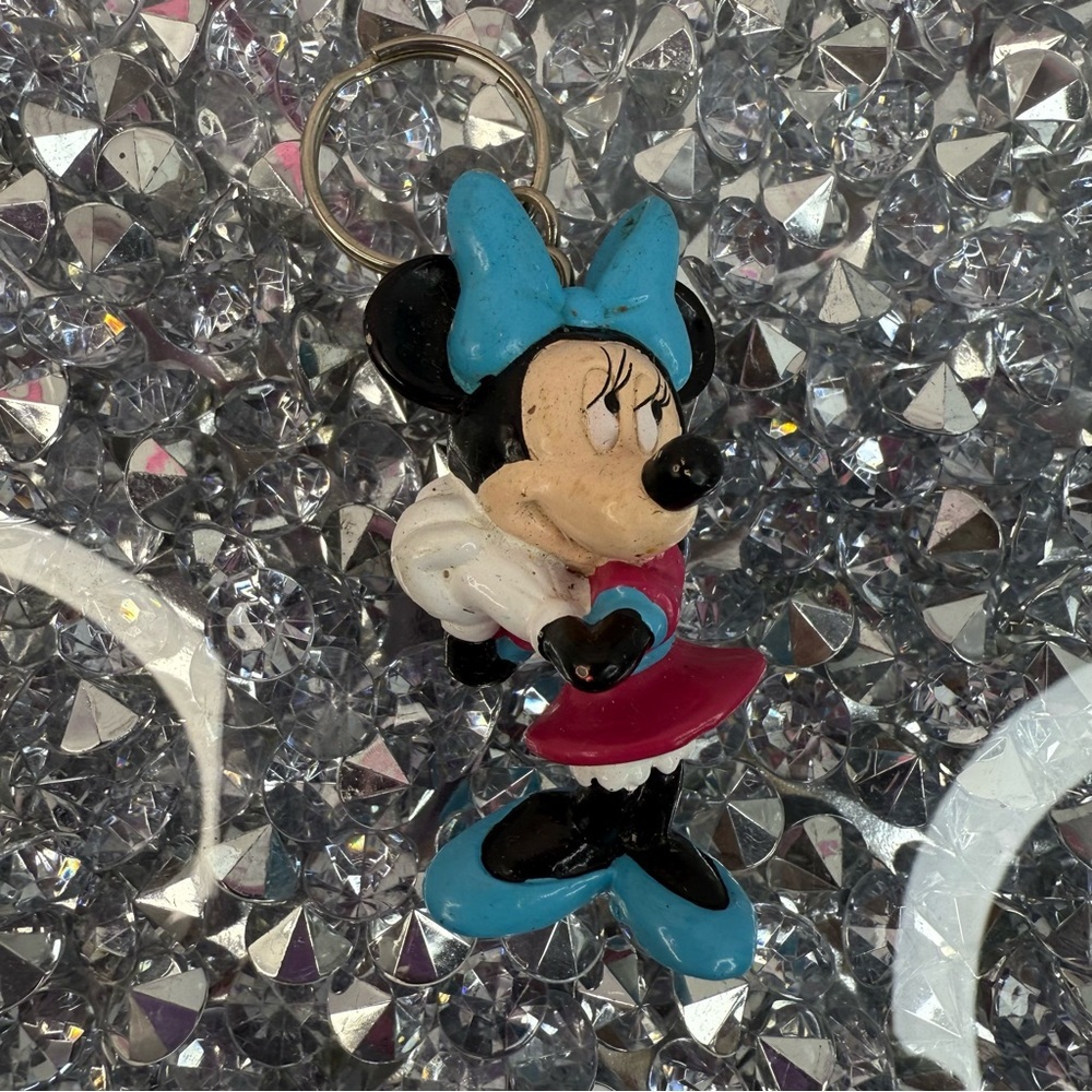 Minnie Mouse Keychain with Blue Bow and Pink Dress